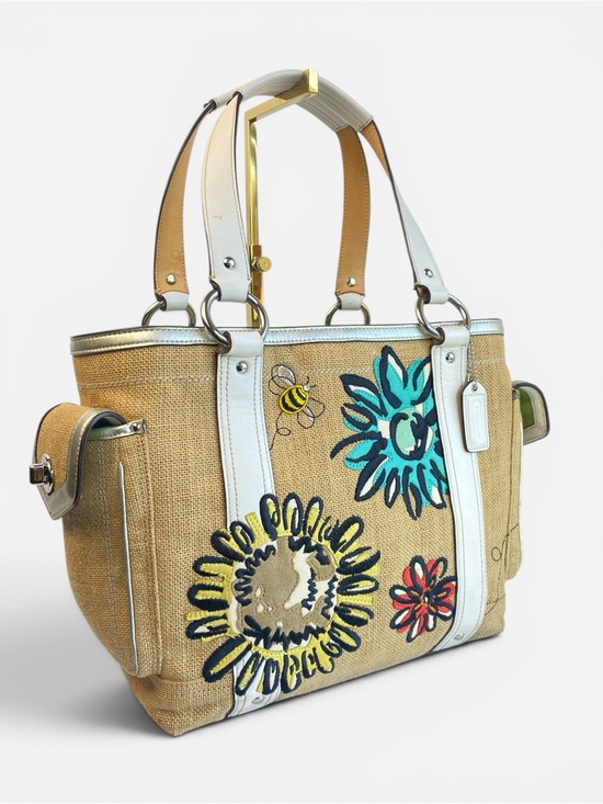 Coach Handbags - Coach Vintage Rare Floral Bee Woven Straw Gallery Summer Tote Beachbag